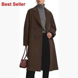 Long Pea Coat Double Breasted Trench Coat Notch Lapel Overcoat